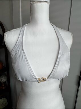 BCBGMaxAzria White Halter Bandeau Top with Gold Accent